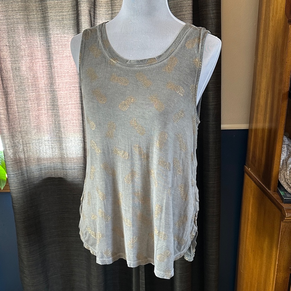 Women's Gray and Gold Pineapple Sleeveless Top